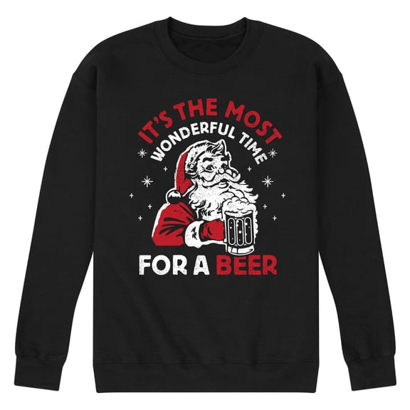 Instant Message - Most Wonderful Time For Beer Santa Christmas - Men's Crew Neck Fleece Pullover