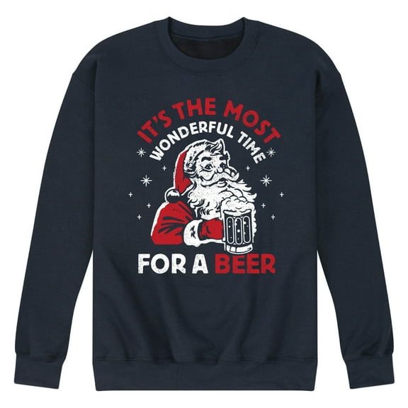 Instant Message - Most Wonderful Time For Beer Santa Christmas - Men's Crew Neck Fleece Pullover