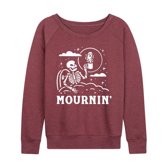 Instant Message - Mournin Skeleton And Coffee - Women's Lightweight French Terry Long Sleeve Shirt