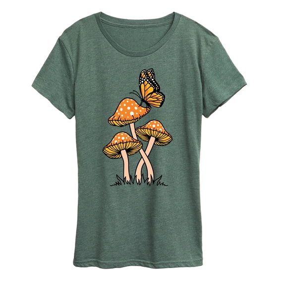 Instant Message - Mushrooms With Butterfly - Women's Short Sleeve Graphic T-Shirt