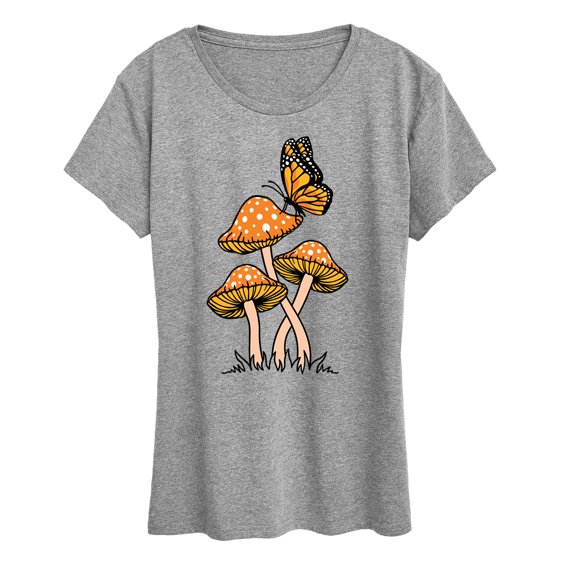 Instant Message - Mushrooms With Butterfly - Women's Short Sleeve Graphic T-Shirt