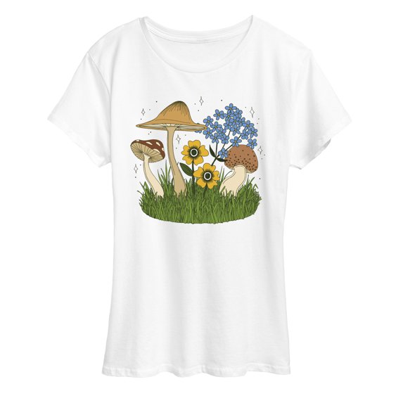 Instant Message - Mushrooms and Flowers Short Sleeve Graphic T-Shirt