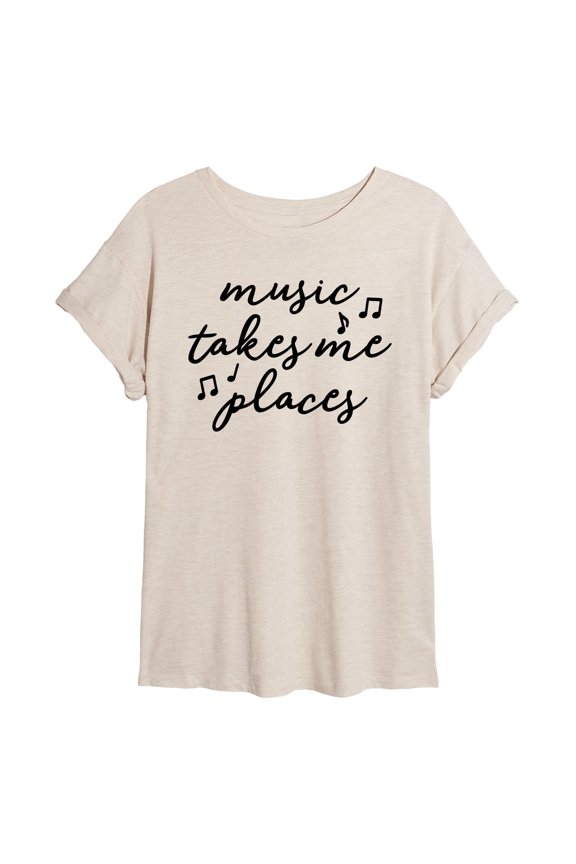 - Music Takes Me Places - Juniors Oversized Graphic T-Shirt