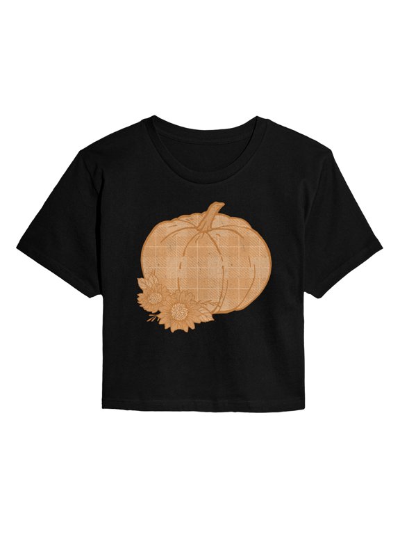 - Muted Plaid Pumpkin Women's Cropped Graphic T-Shirt
