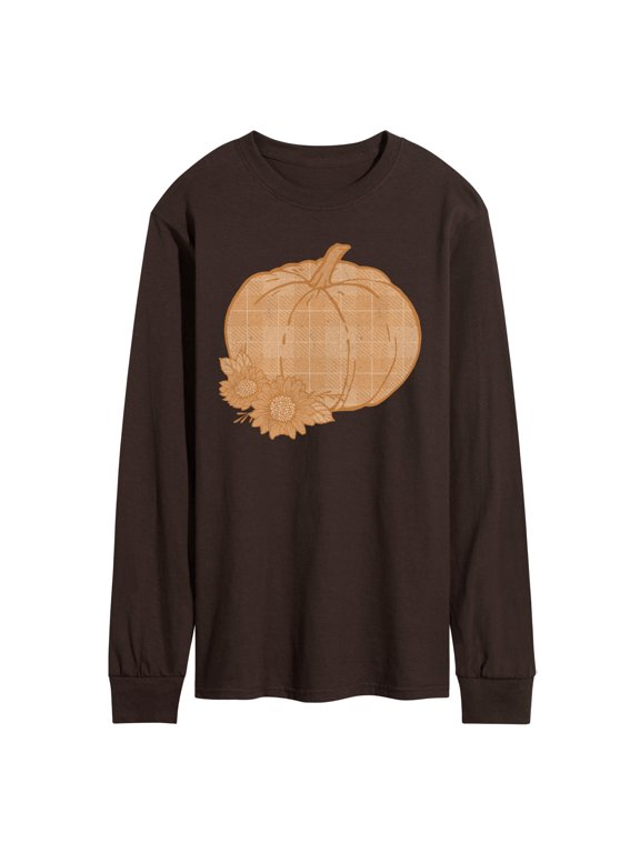 - Muted Plaid Pumpkin Men's Long Sleeve Graphic T-Shirt