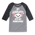 thumbnail image 1 of Instant Message - My Axolotl Ate My Homework - Toddler And Youth Raglan Graphic T-Shirt, 1 of 5