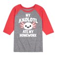 thumbnail image 1 of Instant Message - My Axolotl Ate My Homework - Toddler And Youth Raglan Graphic T-Shirt, 1 of 7