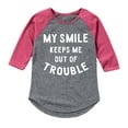 thumbnail image 1 of Instant Message - My Smile keeps Me Out Of Trouble - Youth Shirt Tail Raglan, 1 of 5