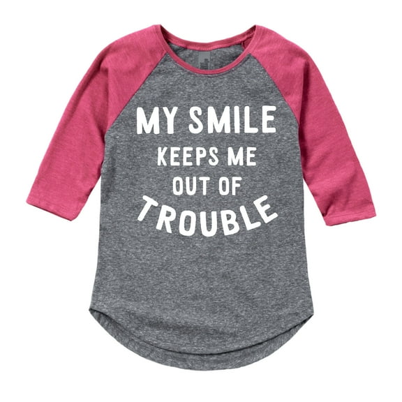 Instant Message - My Smile keeps Me Out Of Trouble - Youth Shirt Tail Raglan