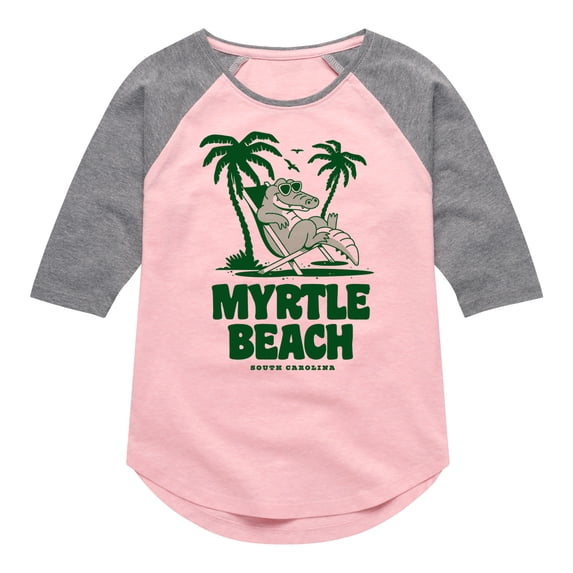 Instant Message - Myrtle Beach Alligator - Toddler & Youth Girls Raglan Graphic T-Shirt