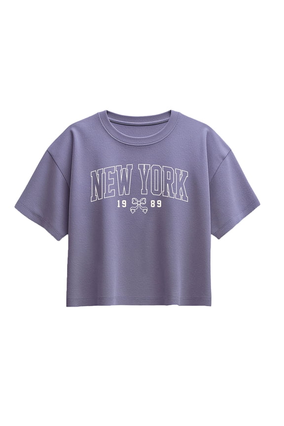 - NY 1989 Bow Short Sleeve Boxy Graphic T-Shirt