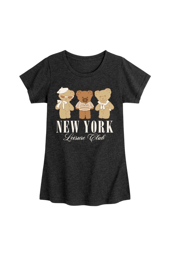 - NY Leisure Club Teddy Bears Fitted Short Sleeve Graphic T-Shirt