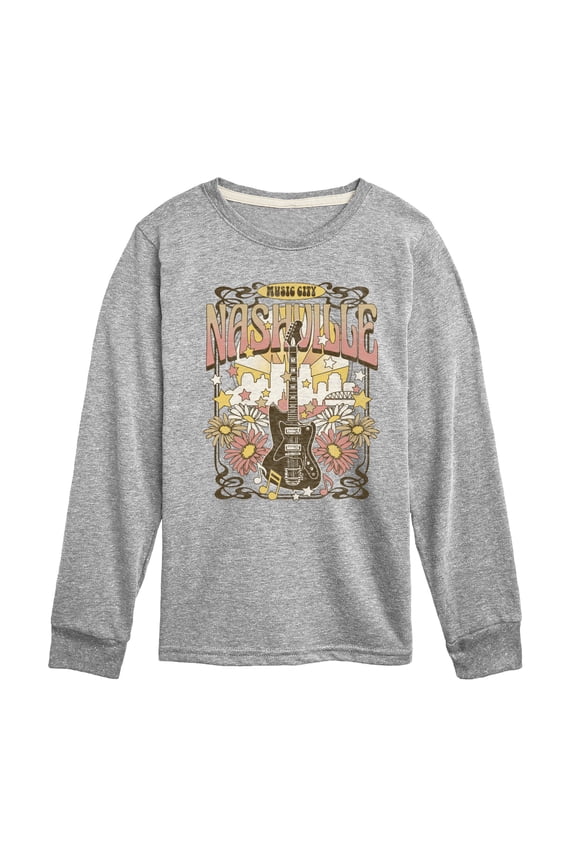 - Nashville Music Poster - Youth Boys Long Sleeve Graphic T-Shirt