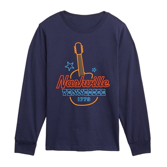 Instant Message - Nashville Neon Guitar Sign - Youth Boys Long Sleeve Graphic T-Shirt