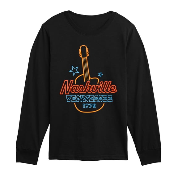 Instant Message - Nashville Neon Guitar Sign - Youth Boys Long Sleeve Graphic T-Shirt