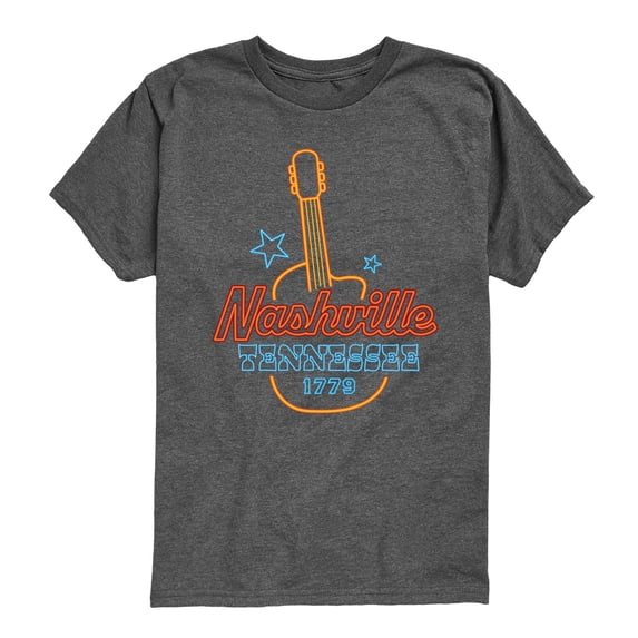 Instant Message - Nashville Neon Guitar Sign Boys' Short Sleeve Graphic T-Shirt
