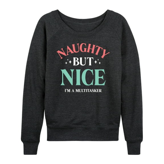 Instant Message - Naughty But Nice Multitasker Christmas - Women's Lightweight French Terry Long Sleeve Shirt