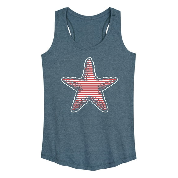 Instant Message - Nautical Striped Starfish - Women's Racerback Tank Top