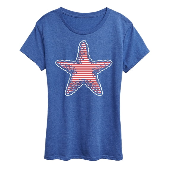 Instant Message - Nautical Striped Starfish - Women's Short Sleeve Graphic T-Shirt