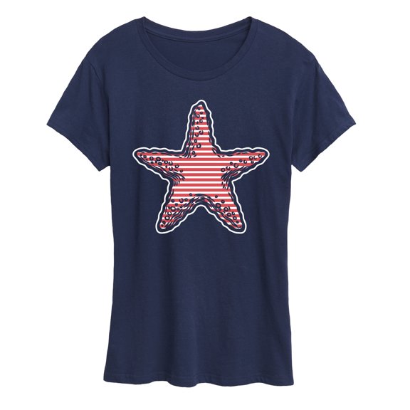 Instant Message - Nautical Striped Starfish - Women's Short Sleeve Graphic T-Shirt