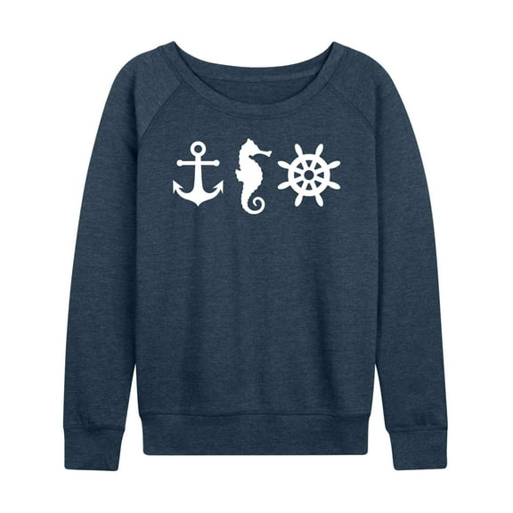 Instant Message - Nautical Symbols - Women's Lightweight French Terry Long Sleeve Shirt