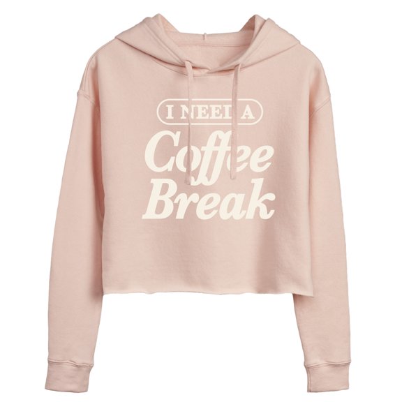 Instant Message - Need Coffee Break - Juniors Cropped Fleece Hoodie Sweatshirt