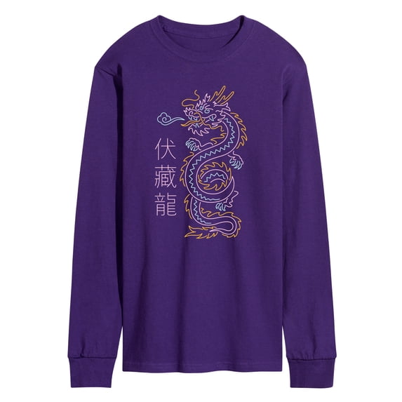 Instant Message - Neon Chinese Dragon Long Sleeve Graphic T-Shirt