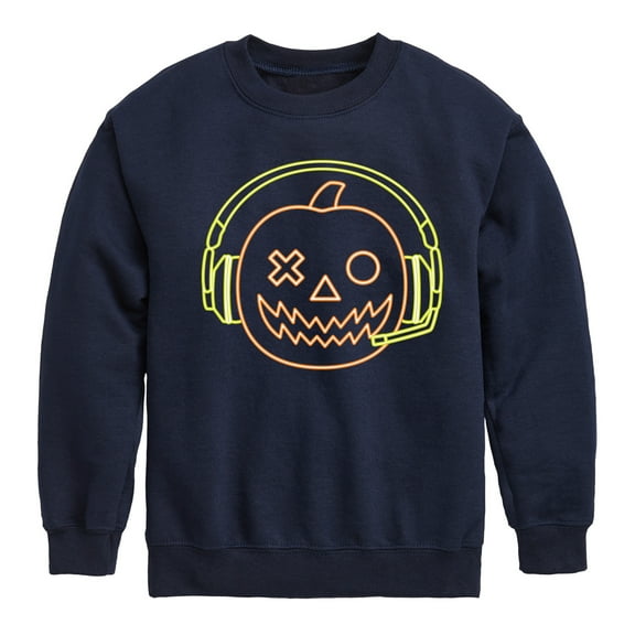 Instant Message - Neon Pumpkin with Headphones - Toddler & Youth Crewneck Fleece Sweatshirt