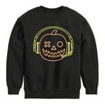 thumbnail image 1 of Instant Message - Neon Pumpkin with Headphones - Toddler & Youth Crewneck Fleece Sweatshirt, 1 of 6