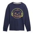 thumbnail image 1 of Instant Message - Neon Pumpkin with Headphones - Toddler & Youth Long Sleeve Graphic T-Shirt, 1 of 6