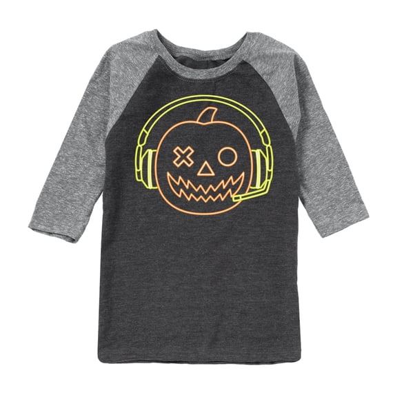 Instant Message - Neon Pumpkin with Headphones - Toddler & Youth Raglan Graphic T-Shirt