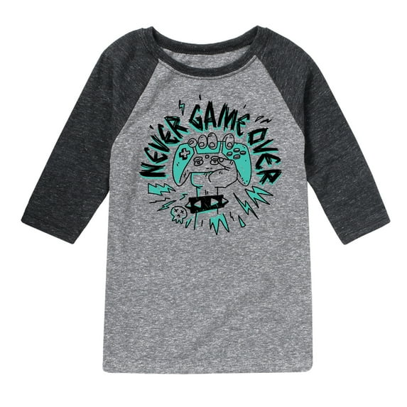 Instant Message - Never Game Over - Toddler & Youth Raglan Graphic T-Shirt