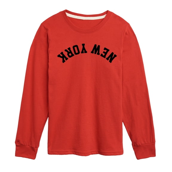 Instant Message - New York Black Upside Down - Youth Boys Long Sleeve Graphic T-Shirt