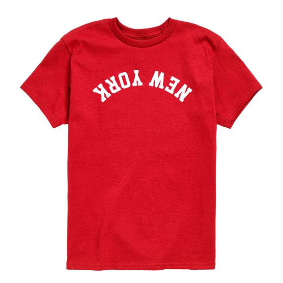 Instant Message - New York White Upside Down - Youth Boys Short Sleeve Graphic T-Shirt