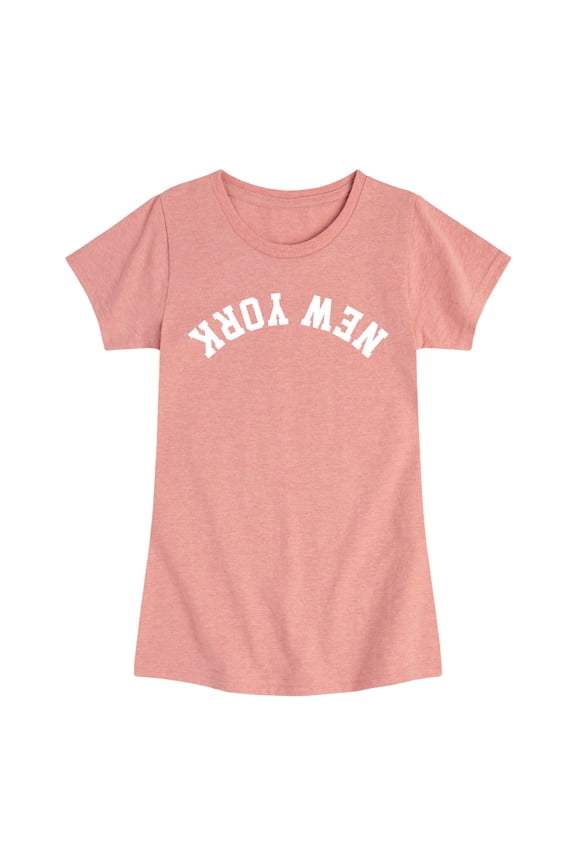 - New York White Upside Down - Youth Girls Fitted Short Sleeve T-Shirt