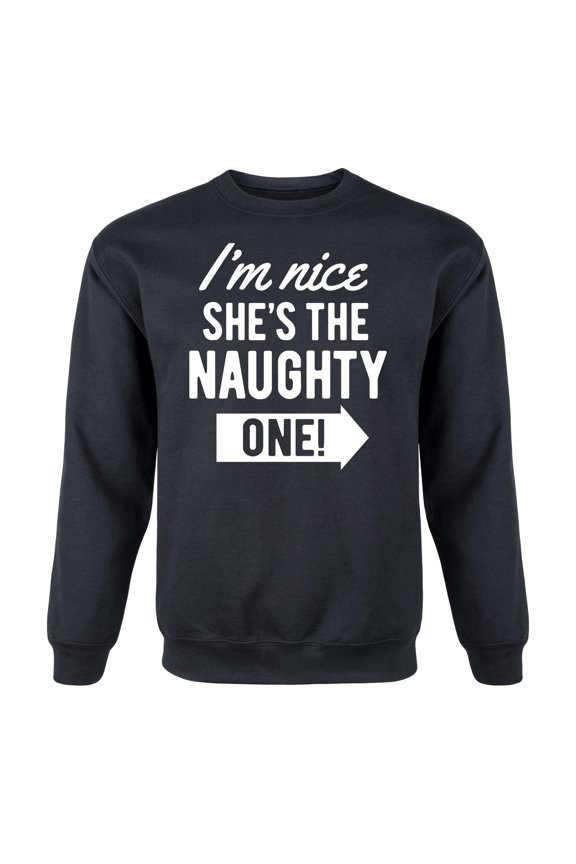 - Nice Shes Naughty One - Christmas Couple Papa Adult Crew Fleece
