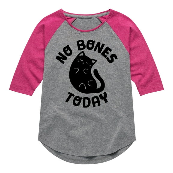Instant Message - No Bones Today Melty Cat - Toddler And Youth Girls Raglan Graphic T-Shirt
