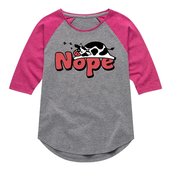 Instant Message - Nope Sleeping Cow - Toddler & Youth Girls Raglan Graphic T-Shirt