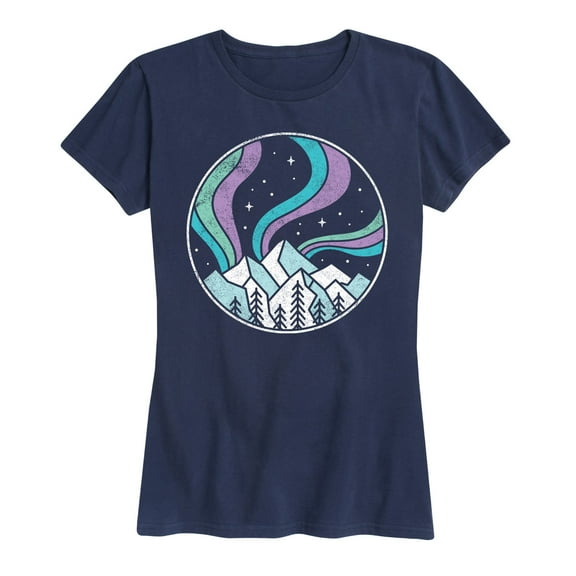 Instant Message - Northern Lights Round Scene - Women's Short Sleeve Graphic T-Shirt