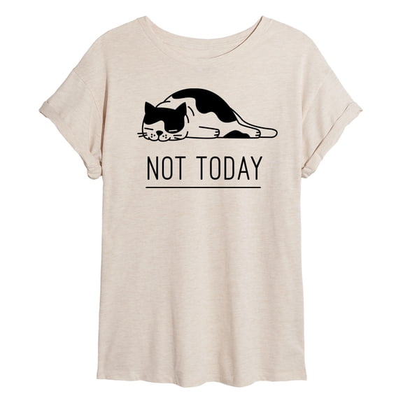Instant Message - Not Today Cat - Juniors Oversized Graphic T-shirt