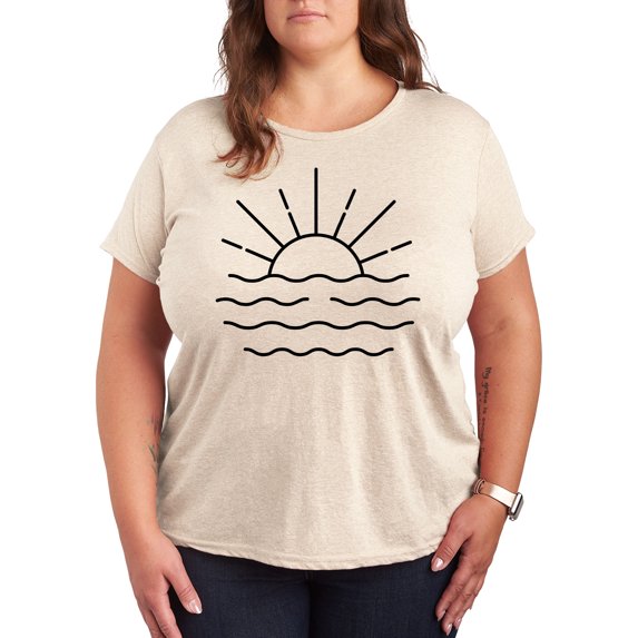 Instant Message - Ocean Sunset Linework Short Sleeve Graphic T-Shirt