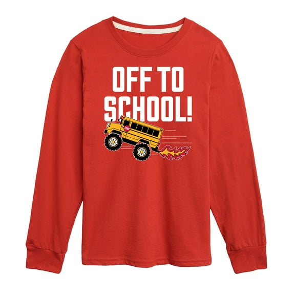 Instant Message - Off To School Bus - Toddler & Youth Long Sleeve Graphic T-Shirt