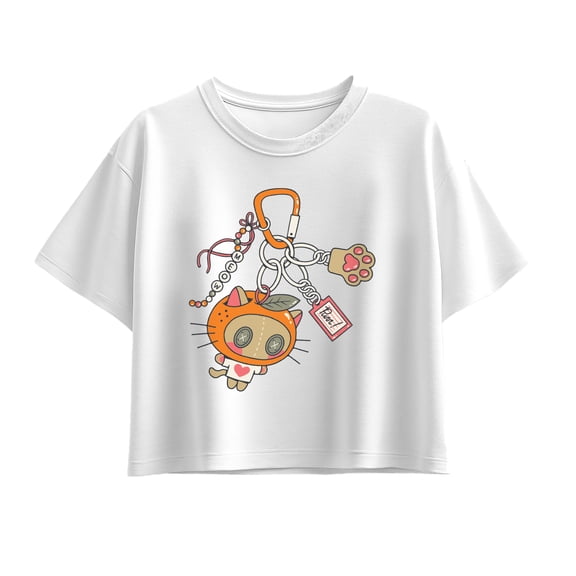 Instant Message - Orange Kitty Carabiner - Youth Girls Boxy T-Shirt