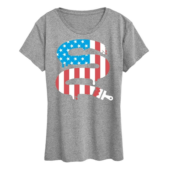Instant Message - Paintbrush Painting American Flag - Ladies Short Sleeve Classic Fit Tee
