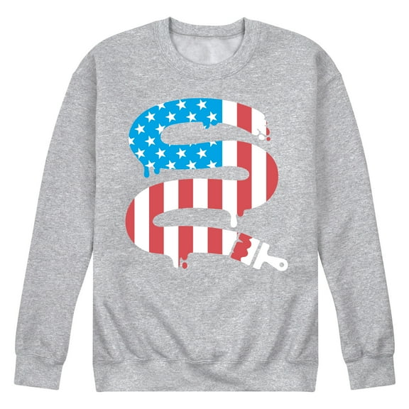 Instant Message - Paintbrush Painting American Flag - Men's Crew Neck Fleece Pullover