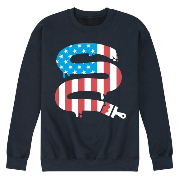 Instant Message - Paintbrush Painting American Flag - Men's Crew Neck Fleece Pullover