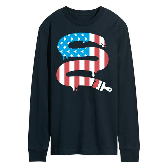 Instant Message - Paintbrush Painting American Flag - Men's Long Sleeve T-Shirt