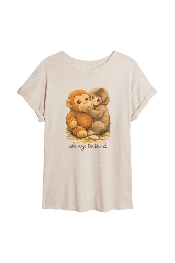 - Painterly Punch the Monkey - Juniors Oversized Graphic T-Shirt