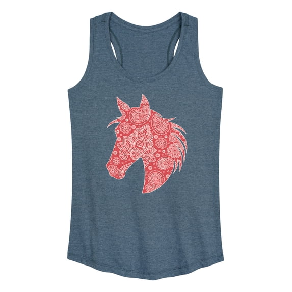 Instant Message - Paisley Horse Head - Women's Racerback Graphic Tank