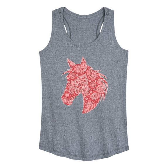 Instant Message - Paisley Horse Head - Women's Racerback Graphic Tank